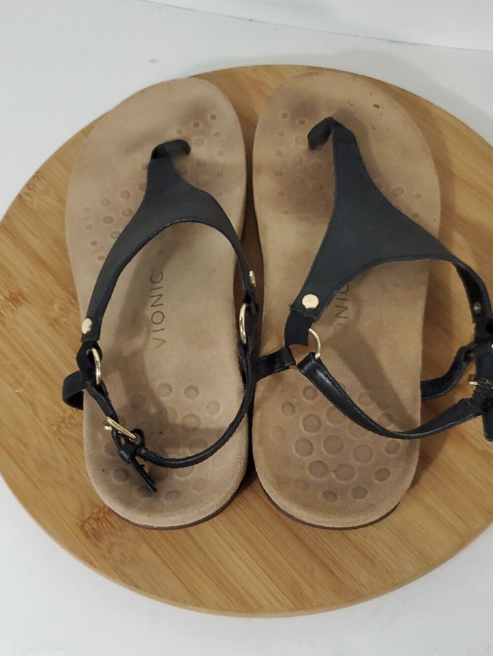 Vionic Kirra Black Leather T-Strap Thong Sandals Size 10W - Picture 5 of 8